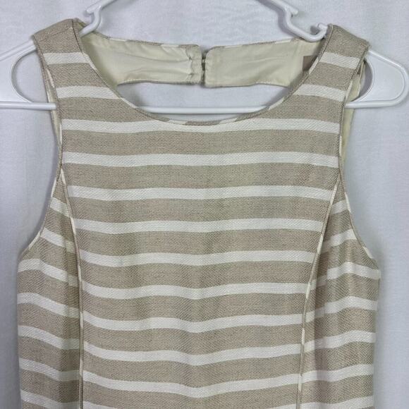 Banana Republic Womens Dress Size 0 Tan White Stripe Lined Blend Sleeveless - Picture 2 of 12